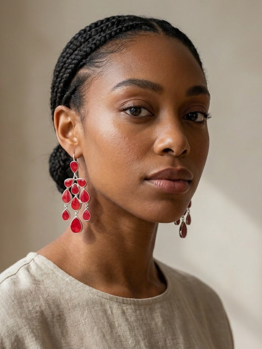Samuel B coral chandelier drop earrings